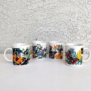 Colorful Butterfly Floral Mug Butterflies Coffee 3.5" H Handled Cup Set Of 4